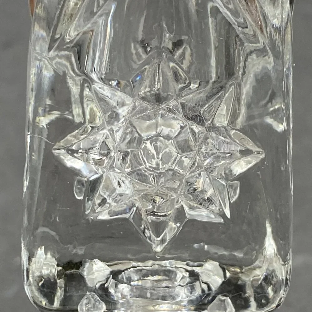 Vintage Crystal‎ Salt & Pepper Shakers With Chrome Tops Starburst Pattern MCM